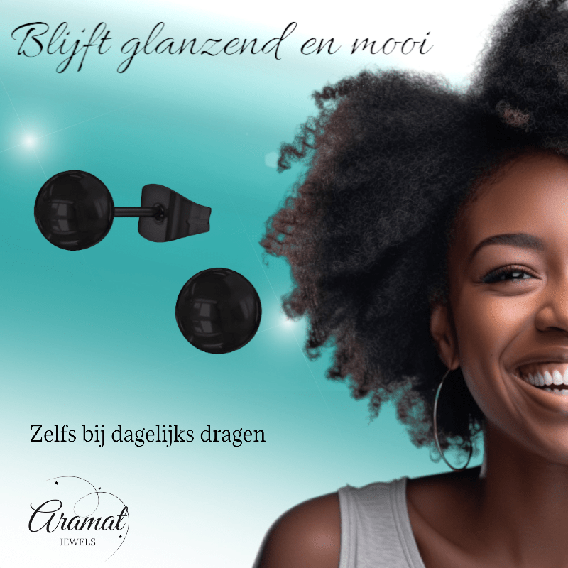 Zwarte Bolletjes Oorbellen 7mm - oor3766 - Oorbellen kopen# - 7mm - alles - bolletjes