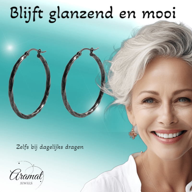 Zwarte Gedraaide Stalen Oorringen - Aramat Jewels - Oorringen - cadeautip