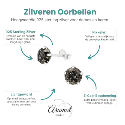 Zwarte Kristal Oorbellen 925 Zilver – 6mm Black Diamond - Aramat Jewels - Oorbellen - cadeautip