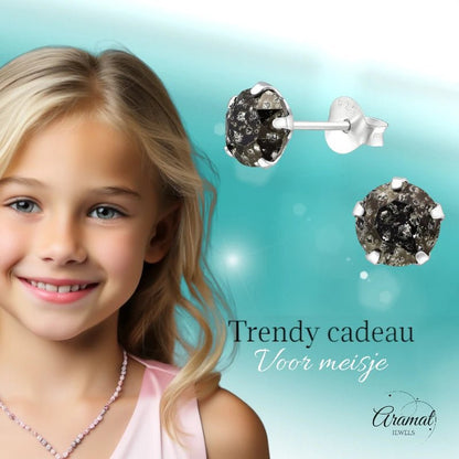 Zwarte Kristal Oorbellen 925 Zilver – 6mm Black Diamond - oor789 - 34950 - Oorbellen kopen# - 6mm - alles - cadeau