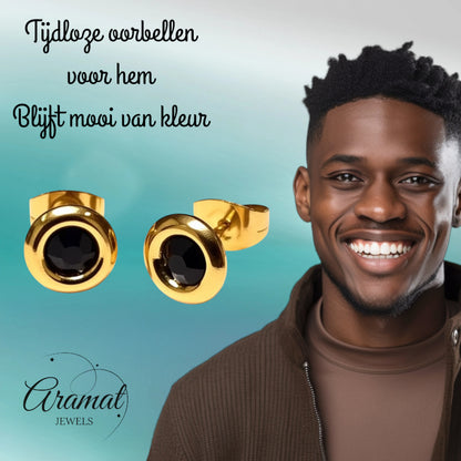 Zwarte Kristal Oorbellen goudkleur - 8mm