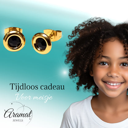 Zwarte Kristal Oorbellen goudkleur - 8mm