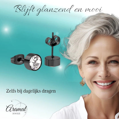 Zwarte Kristal Oorbellen Staal | 7mm - oor3752 - Oorbellen kopen# - 7mm - alles
