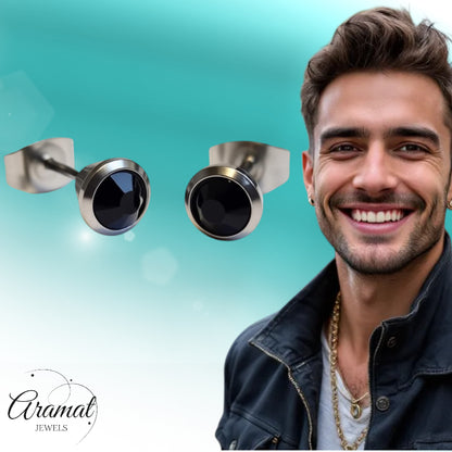 Oorbellen – Staal Zwarte Kristal Zilverkleurig (6mm)