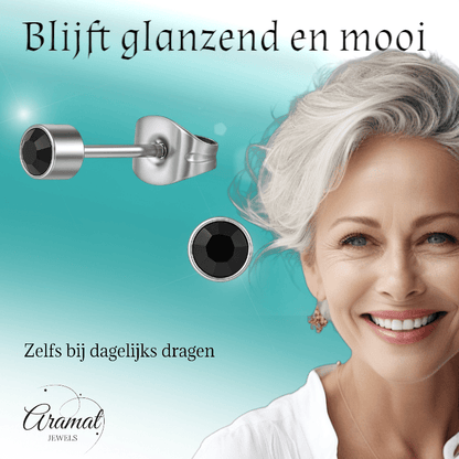 Zwarte kristal oorstekers – 4mm zilver RVS - Aramat Jewels - Oorbellen - cadeautip