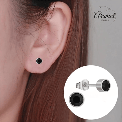 Zwarte kristal oorstekers – 5mm zilver RVS - Aramat Jewels - Oorbellen - cadeautip