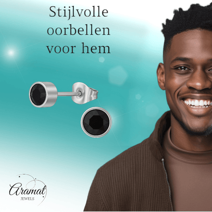 Zwarte kristal oorstekers – 5mm zilver RVS - Aramat Jewels - Oorbellen - cadeautip