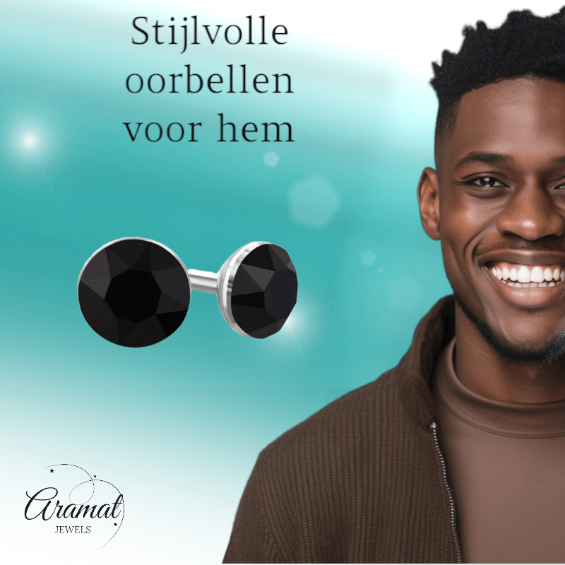 Zwarte Kristallen Mini Oorbellen – 3mm – RVS - Aramat Jewels - Oorbellen - cadeautip