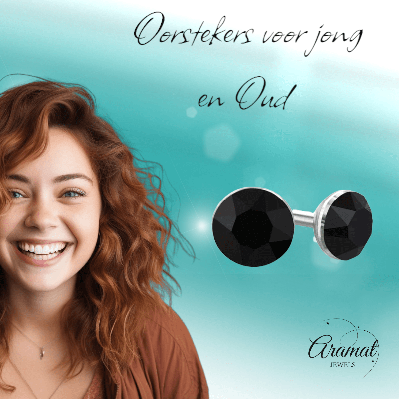 Zwarte Kristallen Mini Oorbellen – 3mm – RVS - Aramat Jewels - Oorbellen - cadeautip
