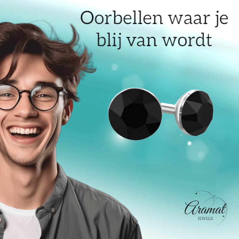 Zwarte Kristallen Mini Oorbellen – 3mm – RVS - Aramat Jewels - Oorbellen - cadeautip