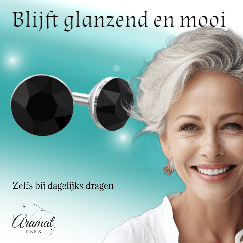 Zwarte Kristallen Mini Oorbellen – 3mm – RVS - Aramat Jewels - Oorbellen - cadeautip