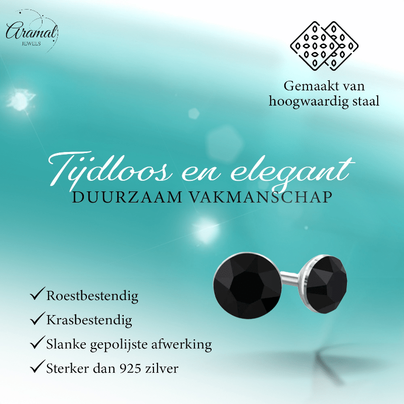 Zwarte Kristallen Mini Oorbellen – 3mm – RVS - Aramat Jewels - Oorbellen - cadeautip