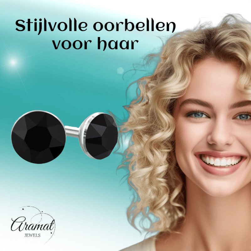 Zwarte Kristallen Mini Oorbellen – 3mm – RVS - Aramat Jewels - Oorbellen - cadeautip