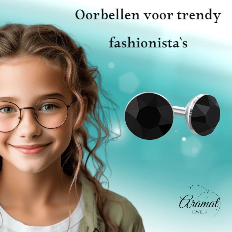 Zwarte Kristallen Mini Oorbellen – 3mm – RVS - Aramat Jewels - Oorbellen - cadeautip