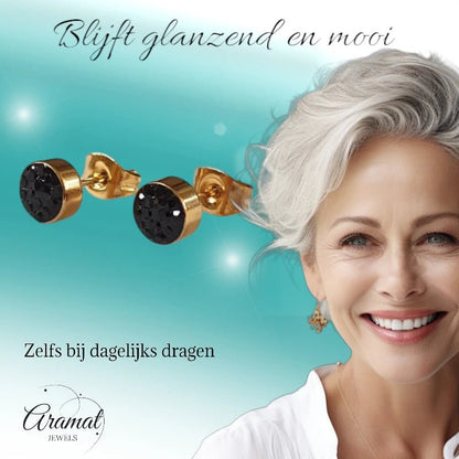 Zwarte kristallen oorstekers 6 mm – goudkleurig - oor3097 - Oorbellen kopen# - 6mm - alles - cadeau