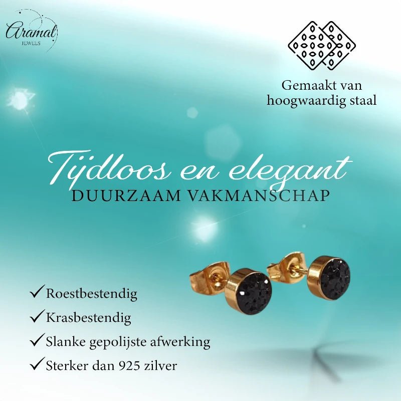 Zwarte kristallen oorstekers 6 mm – goudkleurig - oor3097 - Oorbellen kopen# - 6mm - alles - cadeau