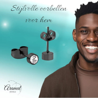 Zwarte Oorbellen met Kristal | 4mm Uniseks - oor3749 - Oorbellen kopen# - 4mm - alles