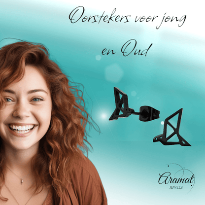 Zwarte Oorbellen Vogel Origami 9mm RVS - Aramat Jewels - Oorbellen - cadeautip