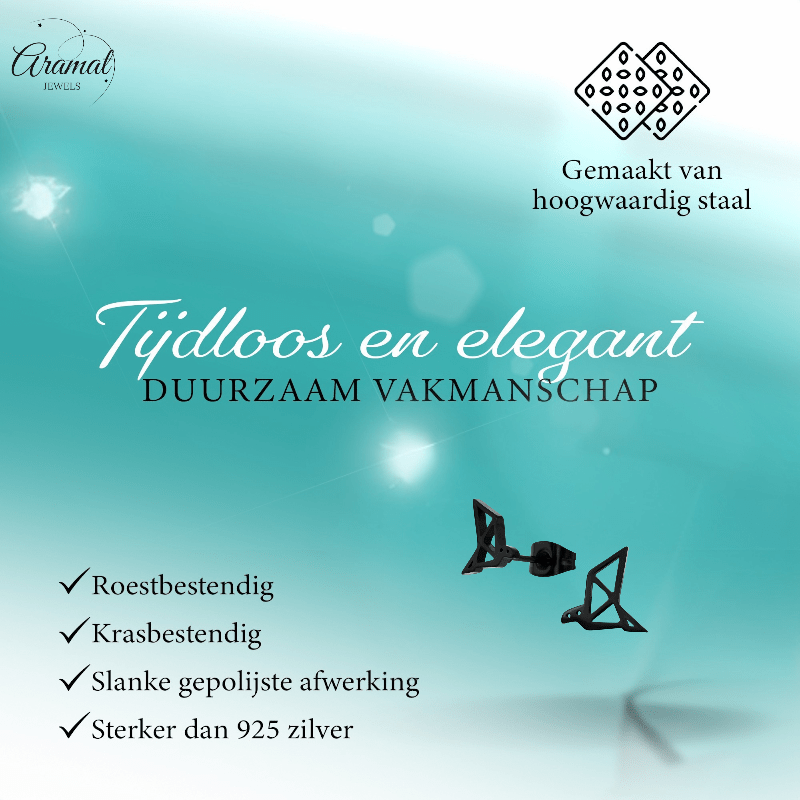 Zwarte Oorbellen Vogel Origami 9mm RVS - Aramat Jewels - Oorbellen - cadeautip