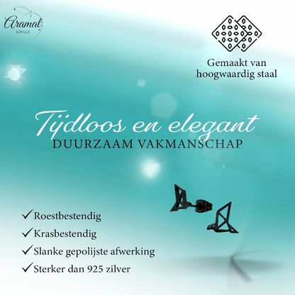 Zwarte Oorbellen Vogel Origami 9mm RVS - Aramat Jewels - Oorbellen - cadeautip