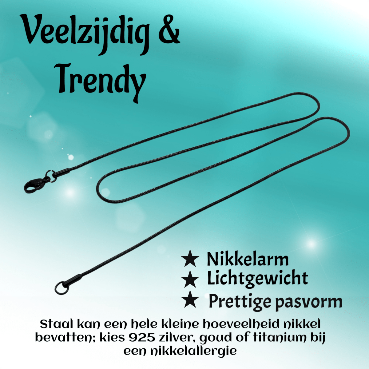 Zwarte Ronde Slangenketting Staal - Soepele Snake Chain Ketting - Aramat Jewels - RVS Sieraden - Halskettingen - cadeautip