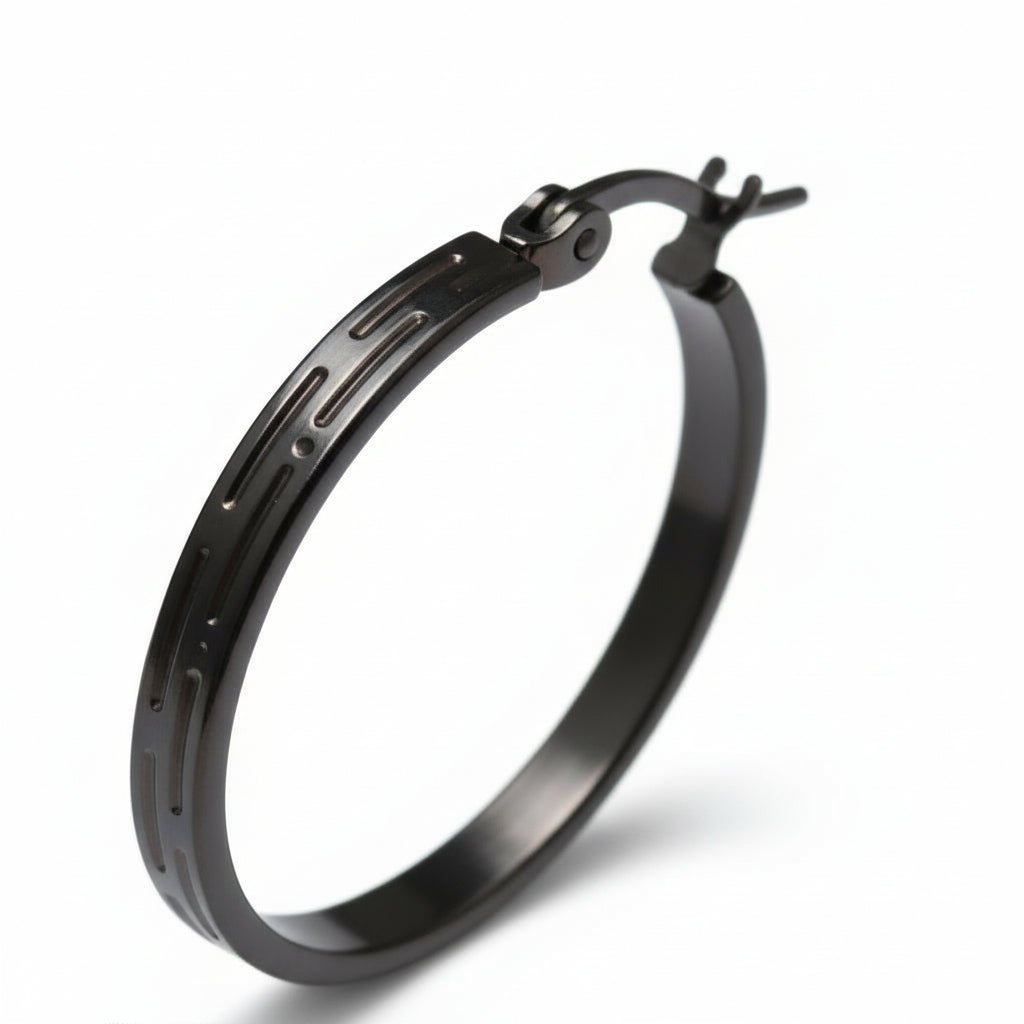 Zwarte RVS Oorringen met Grieks Motief - 25 mm - Aramat Jewels - Oorringen - cadeautip