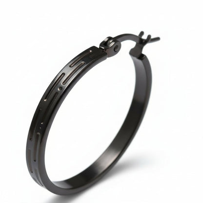 Zwarte RVS Oorringen met Grieks Motief - 25 mm - Aramat Jewels - Oorringen - cadeautip