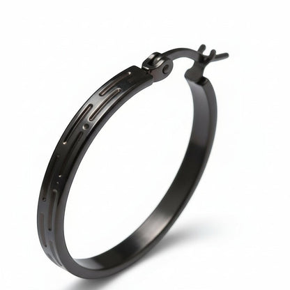 Zwarte RVS Oorringen met Grieks Motief - 25 mm - Aramat Jewels - Oorringen - cadeautip