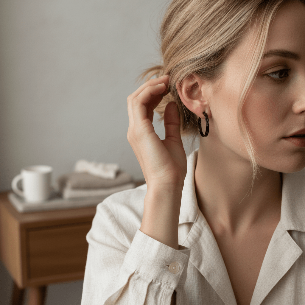 Zwarte RVS Oorringen met Grieks Motief - 25 mm - Aramat Jewels - Oorringen - cadeautip