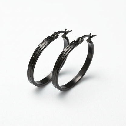 Zwarte RVS Oorringen met Streepjes Motief - 30 mm - Aramat Jewels - Oorringen - cadeautip