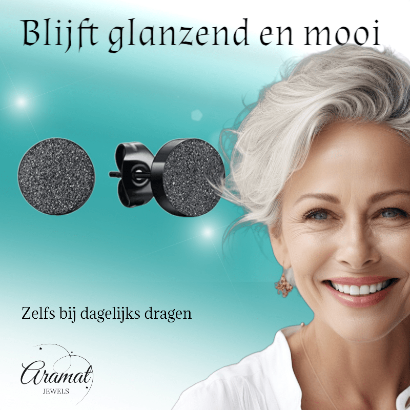 Zwarte RVS Oorstekers Mat 7mm Sandblasted - Aramat Jewels - Oorbellen - cadeautip
