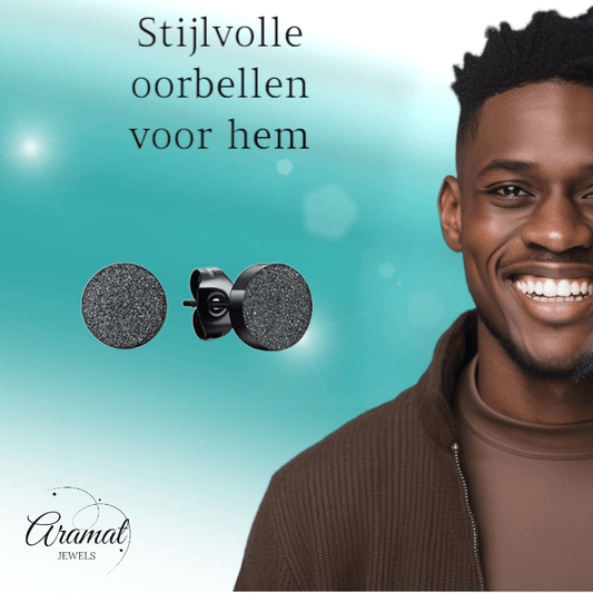 Zwarte RVS Oorstekers Sandblasted 6mm - Aramat Jewels - Oorbellen - cadeautip