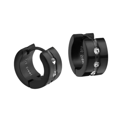 Boucles d'oreilles – Huggies en acier et zircon noir (13 mm)