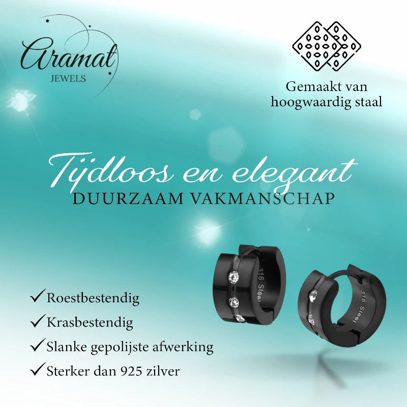 Boucles d'oreilles – Huggies en acier et zircon noir (13 mm)