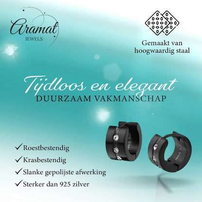 Boucles d'oreilles – Huggies en acier et zircon noir (13 mm)