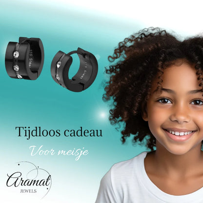 Boucles d'oreilles – Huggies en acier et zircon noir (13 mm)