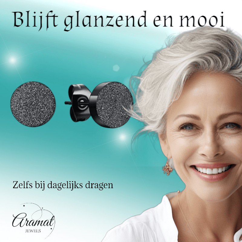 Zwarte Stalen Oorstekers Mat 8mm - Aramat Jewels - Oorbellen - cadeautip