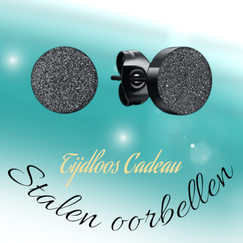 Zwarte Stalen Oorstekers Mat 8mm - Aramat Jewels - Oorbellen - cadeautip