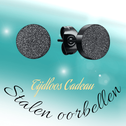 Zwarte Stalen Oorstekers Mat 8mm - Aramat Jewels - Oorbellen - cadeautip