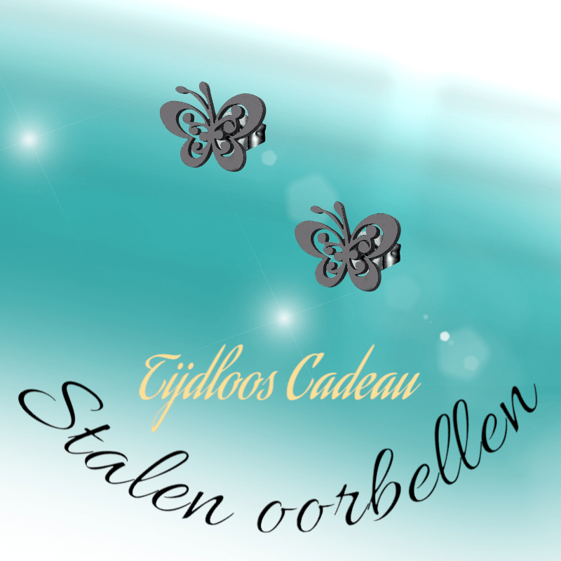 Zwarte vlinder oorstekers staal – 8x10mm open vleugel - Aramat Jewels - Oorbellen - cadeautip