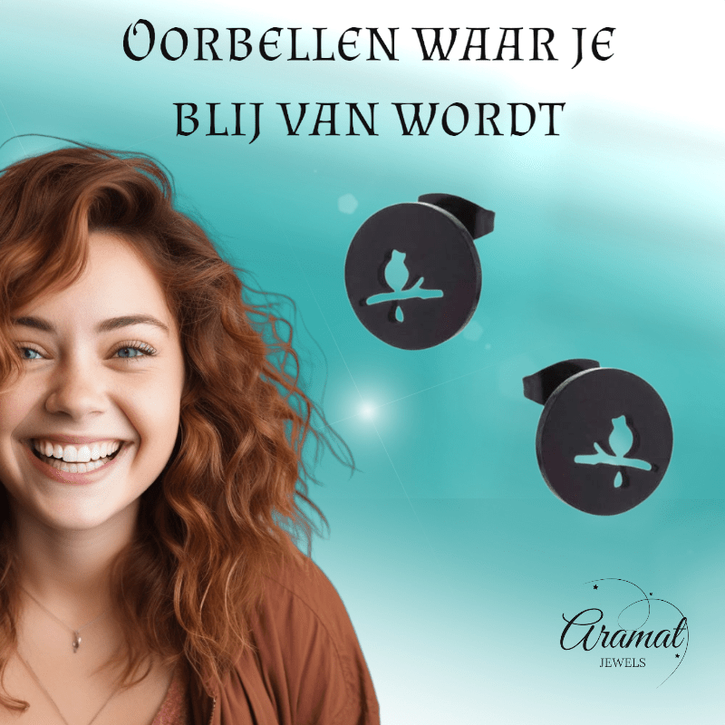 Zwarte Vogel Oorbellen RVS – 12mm – Dierenoorbellen voor Vrouwen - oor4210 - Oorbellen kopen# - 12mm - alles - cadeau