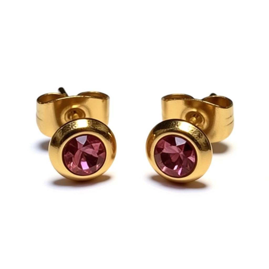 Zweerknopjes – RVS Goudkleurig met Roze Kristal (6mm) - Aramat Jewels - Oorbellen - cadeautip