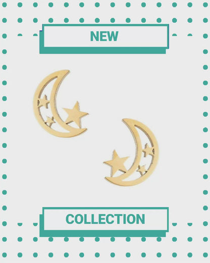 Boucles d'oreilles en acier inoxydable Lune et Étoile 10 mm - Puces d'oreilles célestes