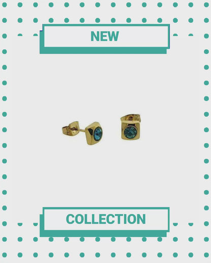 Boucles d'oreilles en acier inoxydable doré et zircon bleu