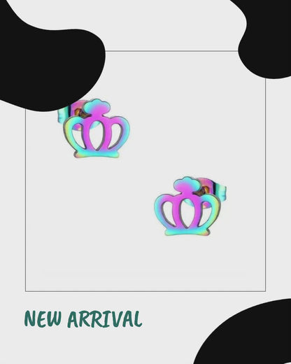 Kleurrijke RVS Kroontjes Oorbellen – Multikleur (9mm)