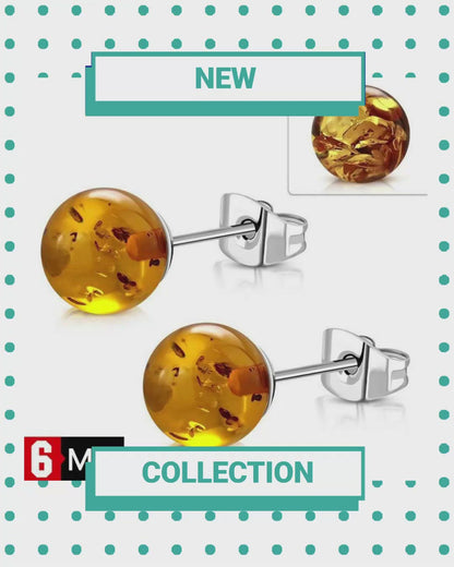 RVS Bolletjes Oorbellen Amber Acryl 4-8mm - Warme Oorstekers